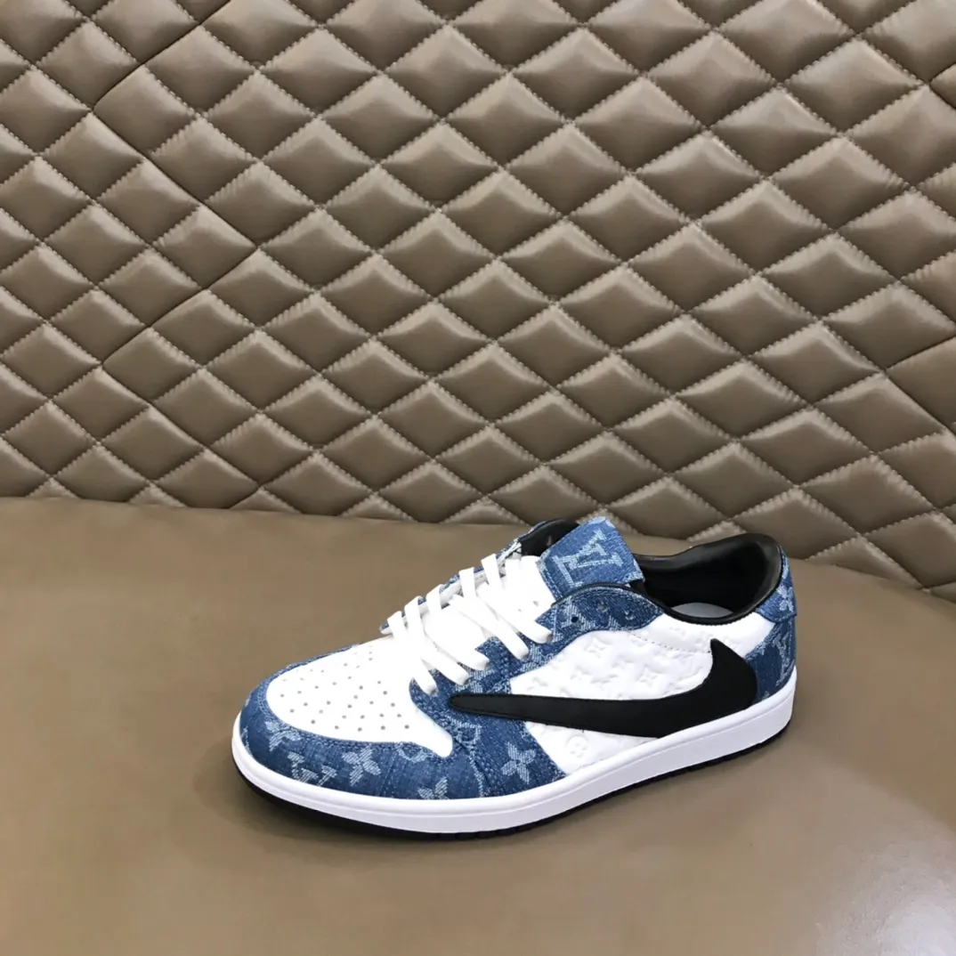 Men's shoes 💰p440 "*OUIS *UITTO* Nike" new original drawer box, co-branded low-top casual sneakers, this sneaker is completely made of denim canvas splicing leather, decorated with Louis Vuitton's iconic monogram and Damierl pattern with natural cowhide piping. The upper of this shoe combines LV’s most classic Monogram and Damier elements, giving it a sense of luxury and recognition! Size: 38-45